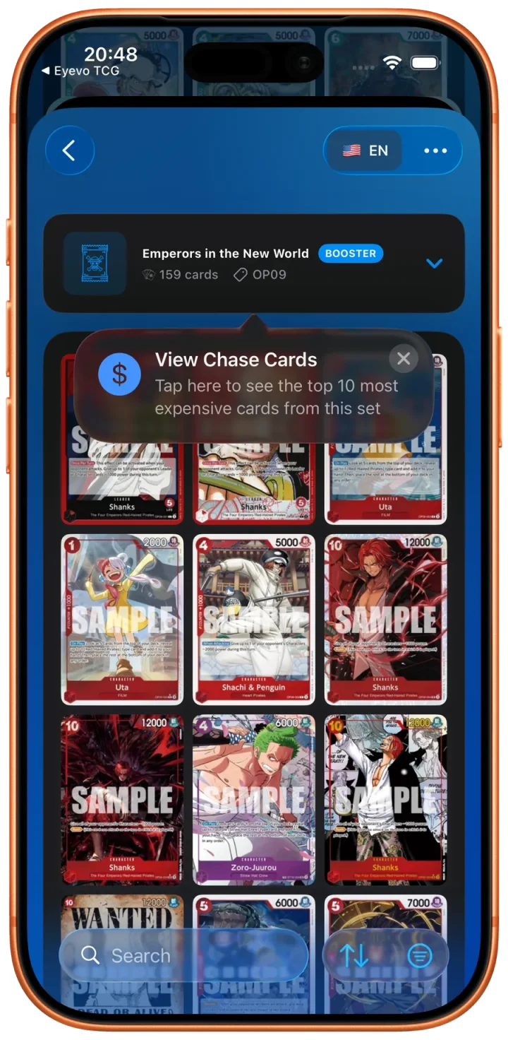 Haki set browser showing cards from Emperors in the New World